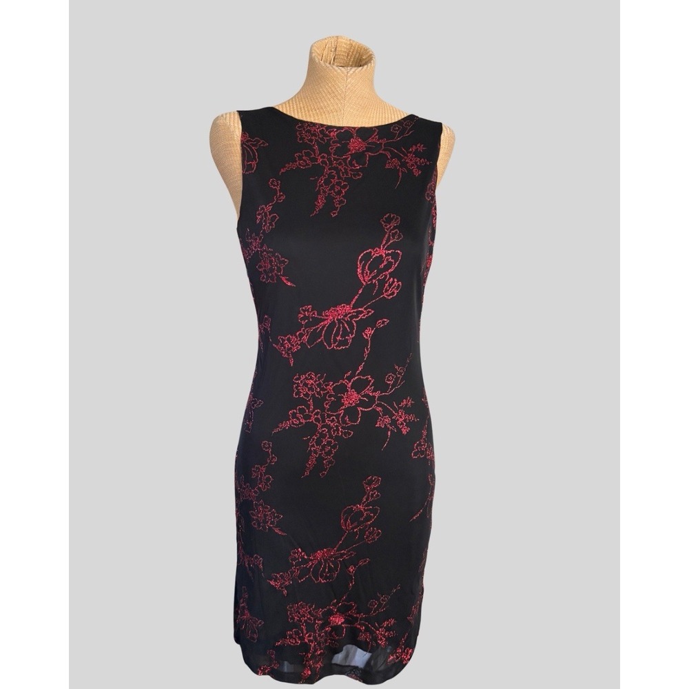 Vintage Alyn Paige Red Black Floral Mini Dress Whimsigoth Y2K Goth 90s Size 3/4